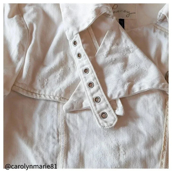 PENCEY OffWhite Denim Stud Embellished Moto Jacket Size M 100% Cotton Asymmetric - Picture 4 of 12